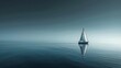 Design a striking long shot of a single sailboat in a vast ocean Ensure the minimalist style conveys a sense of isolation yet freedom Use a monochromatic palette of blues to enhanc