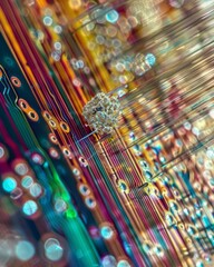 Wall Mural - Vibrant Circuitry: Computer chip adorned with a captivating and colorful design, a fusion of technology and artistry