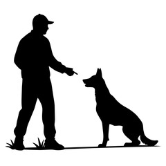 a dog trainer training a dog on the field silhouette (9)