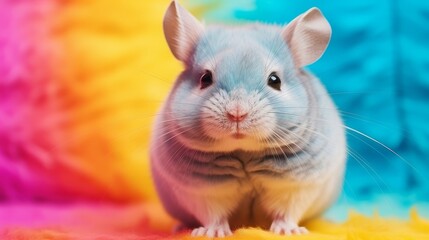 Poster - Cute gray chinchilla on colorful background