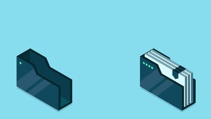 File transfer animation. Document transferring between folders. Concept for remote connection between two folders. Data backup. Isometric cloud technology. 4K video animated in isometric style