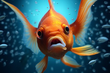 Wall Mural - Closeup of an angry-looking goldfish with open mouth