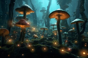 Poster - Enchanting Mushroom Forest Landscape