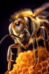 Canvas Print - Extreme close-up of a bee on honeycomb