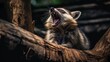 Ferocious raccoon growling in the wild