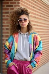 Poster - Stylish young woman with curly hair and sunglasses