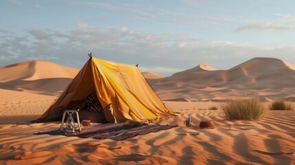 Wall Mural - Orange campsite in the middle of the desert on a beautiful sunset in high resolution and high quality. camping,summer concept