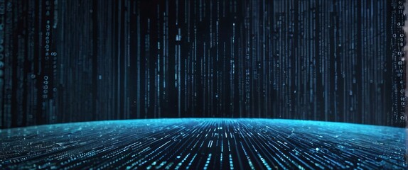 An abstract digital background with binary code and AI algorithms running in the background