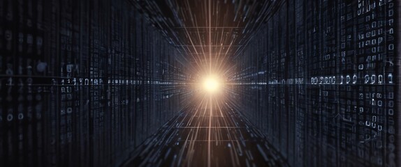 An abstract digital background with binary code and AI algorithms running in the background