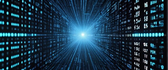 An abstract digital background with binary code and AI algorithms running in the background