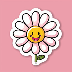 This sticker depicts a cheerful daisy flower with the face of a smiling emoji. The vibrant colors and playful design make it a delightful addition to any collection. Perfect for adding a touch of joy 