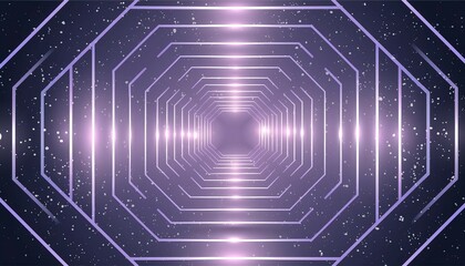 Abstract geometric pattern of glowing purple neon squares in dark background 3d rendering