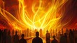 pentecost sunday the holy spirit descending as tongues of fire rear view of believers digital religious illustration