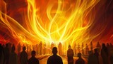 Fototapeta  - pentecost sunday the holy spirit descending as tongues of fire rear view of believers digital religious illustration