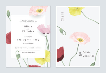 Wall Mural - wedding invitation template, colorful poppy flowers on grey background