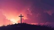 silhouette of cross on hill against dramatic sky religious concept illustration