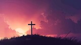 Fototapeta  - silhouette of cross on hill against dramatic sky religious concept illustration