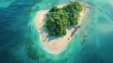 Wall Mural - tranquil tropical island with sandy beach and turquoise water aerial view ai generated