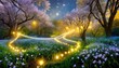 春の香りを視覚化、幻像的なイルミネーション、怪しげな光りが織りなす、美しい風景 Generated by AI