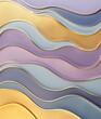 A minimalist abstract background formed by overlapping wave shapes in purple, blue, and yellow with a glossy porcelain-like texture and a sense of relief.
