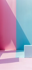 Wall Mural - white box sitting in front of a pink and blue wall with a shadow cast on it's side