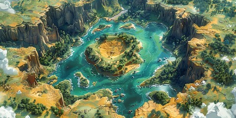 Wall Mural - map of a lake surrounded by mountains and trees