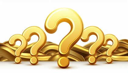 Gold question mark symbol 3d solution problem idea concept of golden faq information help support sign or confusion search answer icon and find suspicion solve isolated on white expression background