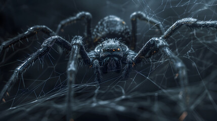closeup of spider on the blurred dark background