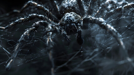 closeup of spider on the blurred dark background