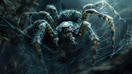 closeup of spider on the blurred dark background
