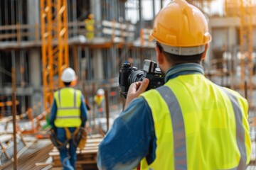 Engineers working on site in a large construction project