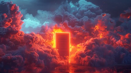 Wall Mural - An artistic rendering of cloud storage featuring a door