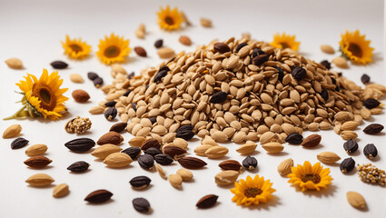 Wall Mural - sunflower seeds on white background
