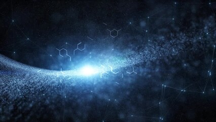 Poster - chemical hexagon structures animation on cyberspace background.