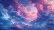 Surreal clouds of blue and pink ink floating in a watery abyss, simulating an underwater cosmic scene.