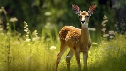 Poster - Curious deer in lush green forest