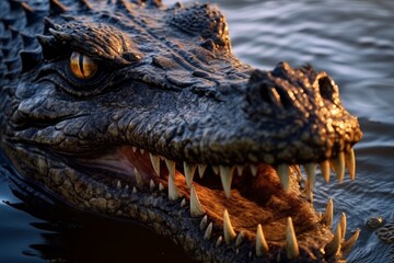 Canvas Print - Fierce alligator with sharp teeth in the water