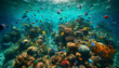© DFR26 - Underwater snorkeling scene with coral reefs and colorful fish in the Caribbean., generative ai