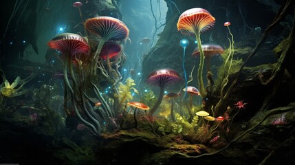 Wall Mural - Enchanting Mushroom Forest Landscape