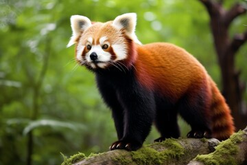 Canvas Print - Curious red panda in lush green forest