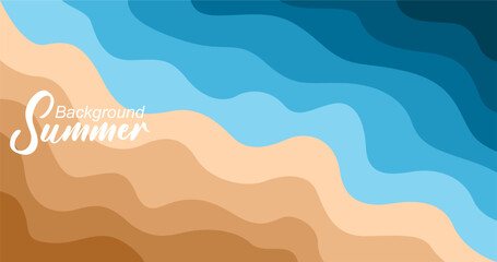 Sticker - Vector illustration of sea waves background in flat style. Summer banner template.