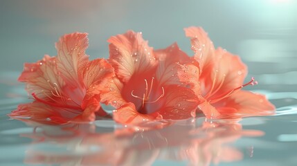 Wall Mural -   A close-up of two orange flowers with water droplets on their petals