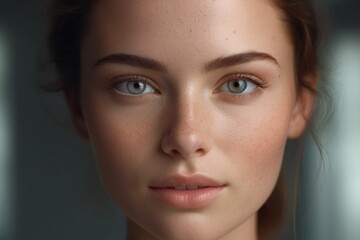 Wall Mural - close-up portrait of a young woman with piercing blue eyes