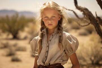 Wall Mural - Blonde girl in desert landscape