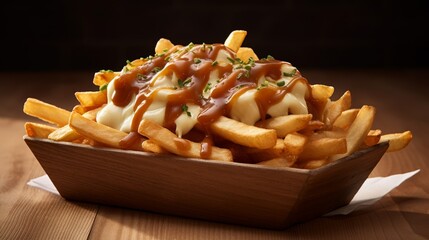 Wall Mural - delicious poutine dish with french fries, cheese curds, and gravy