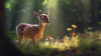 Sticker - Adorable deer in magical forest