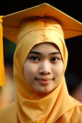 Wall Mural - young woman in yellow graduation gown