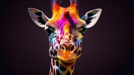 Canvas Print - Colorful giraffe portrait