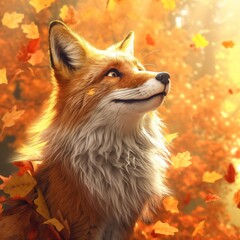 Sticker - Smiling fox in autumn leaves