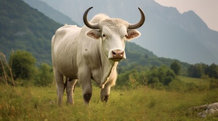 Poster - White yak standing in mountain meadow